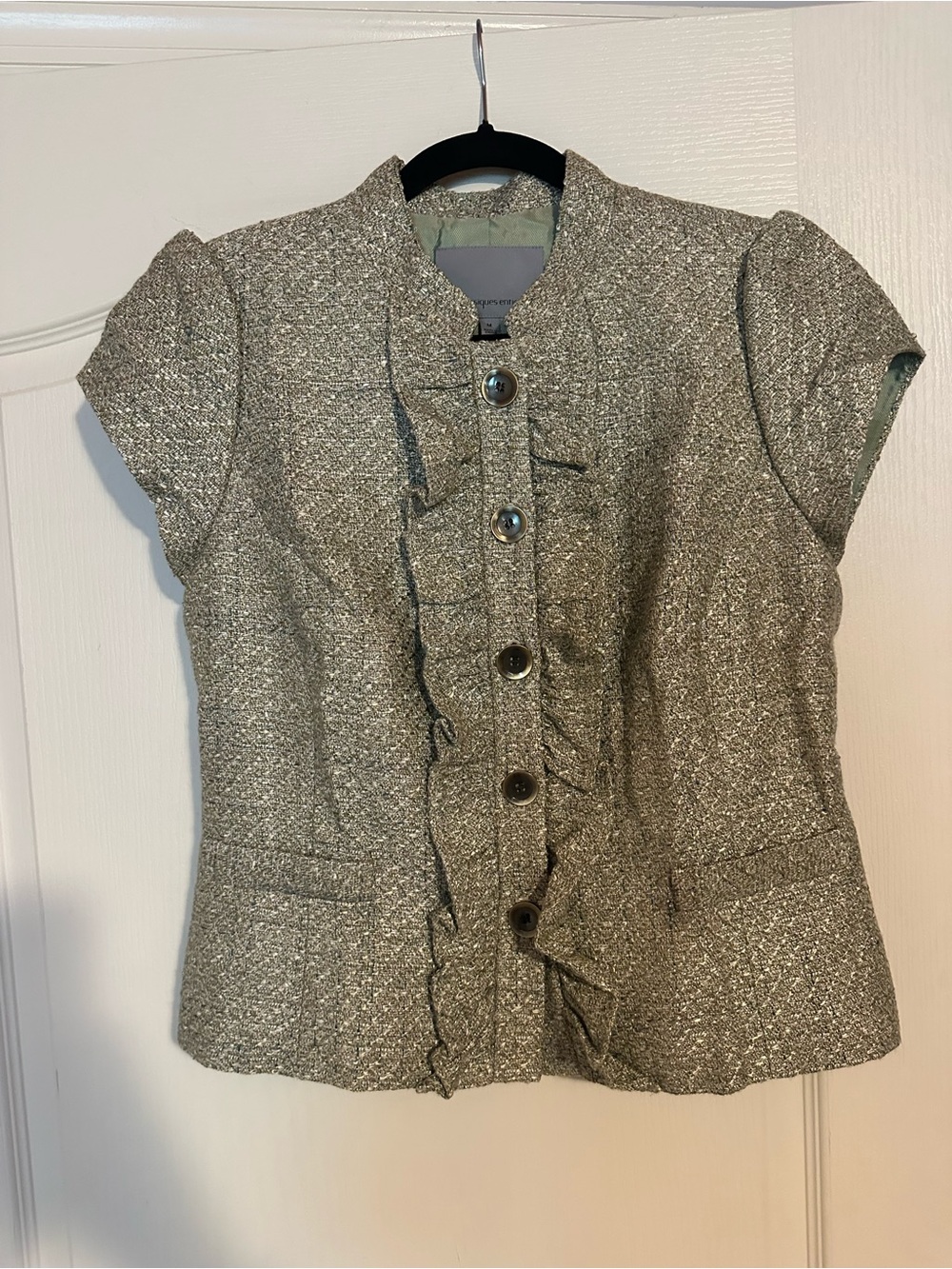 Classiques Entier Metallic Tweed Cap Sleeve Jacket Size M Ruffle Front